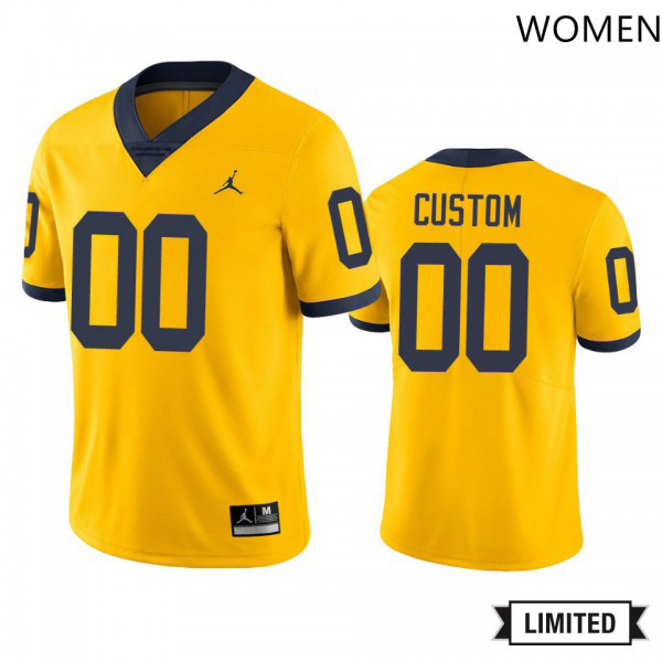 Women University of Michigan #00 Custom Yellow Jordan Brand Replica Jersey